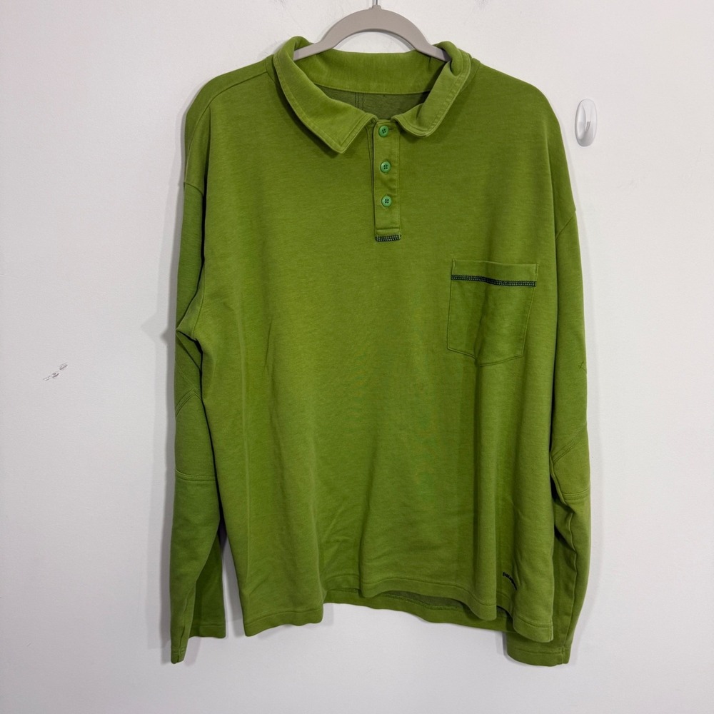 Patagonia Mens Polo Shirt XL Green Organic Cotton Long Sleeve Gorpcore Outdoor